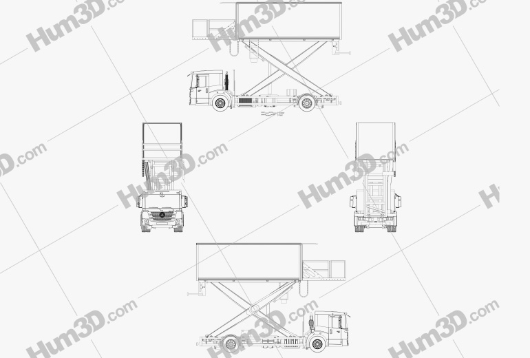 Mercedes-Benz Econic Airport Lift Platform Truck 테크니컬 드로잉