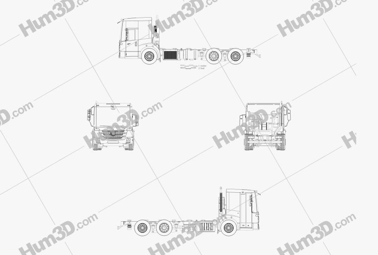 Mercedes-Benz Econic Chassis Truck 3axle 2016 Blueprint
