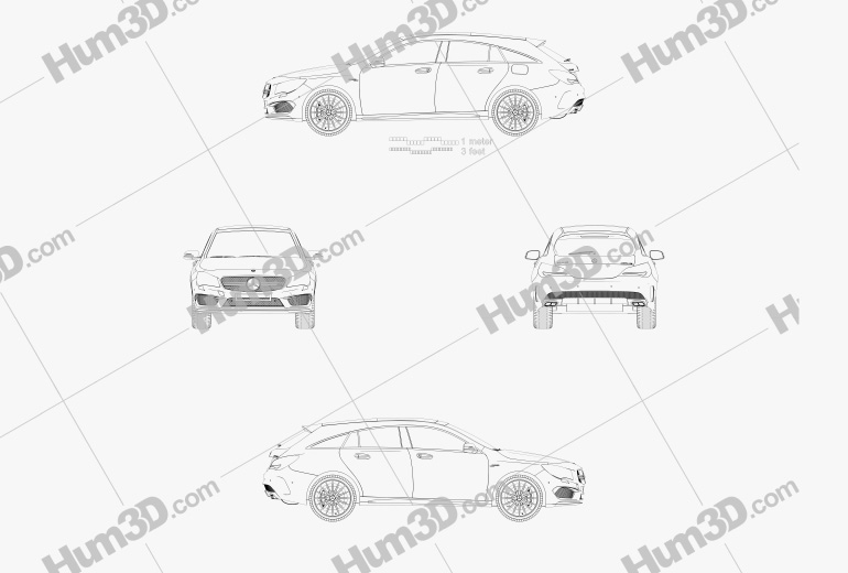 Mercedes-Benz Clase CLA (C117) ShootingBrake AMG 2017 Blueprint
