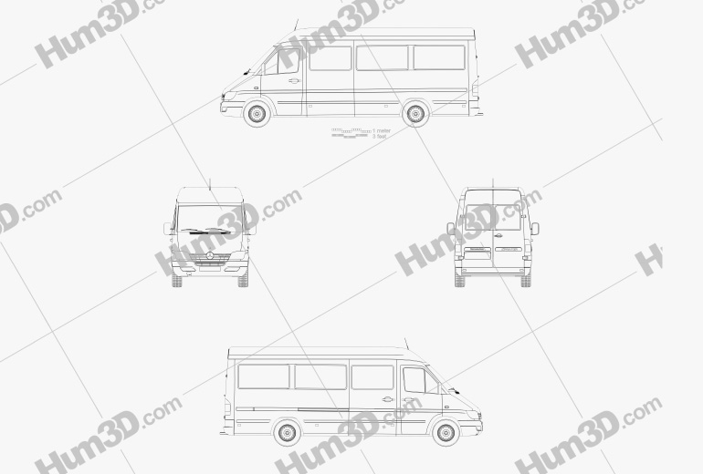 Mercedes-Benz Sprinter (903) Пасажирський фургон L3H2 2000 Креслення