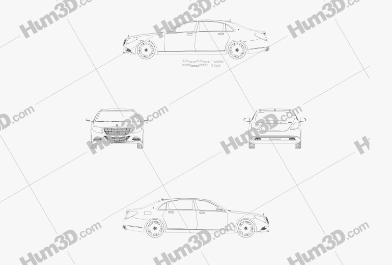 Mercedes-Benz S-class (W222) Maybach 2019 Blueprint