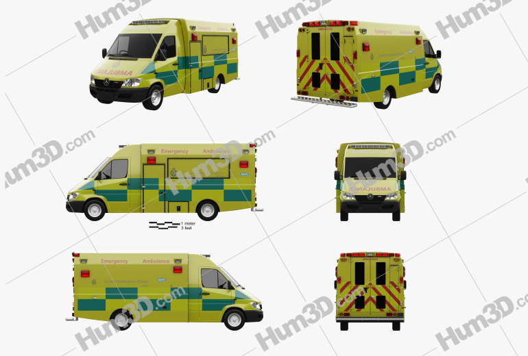 Mercedes-Benz Sprinter (W903) Ambulance 2002 Blueprint Template
