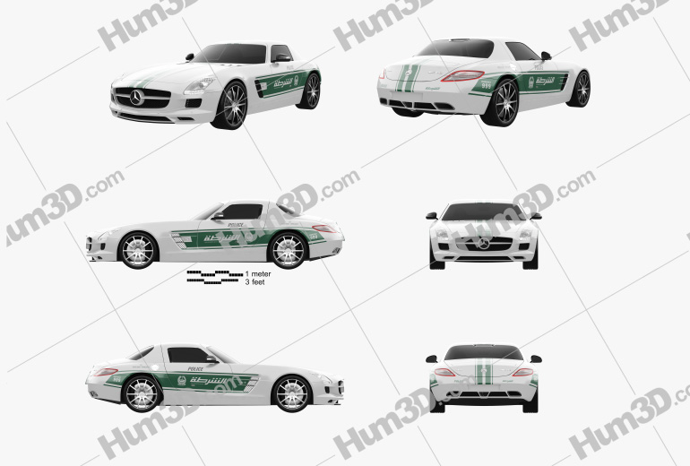 Mercedes-Benz SLS-class (C197) AMG Police Dubai 2016 Blueprint Template