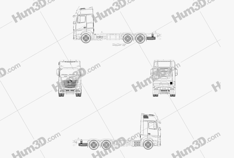 Mercedes-Benz Actros Chassis Truck 3-axle 2022 Blueprint