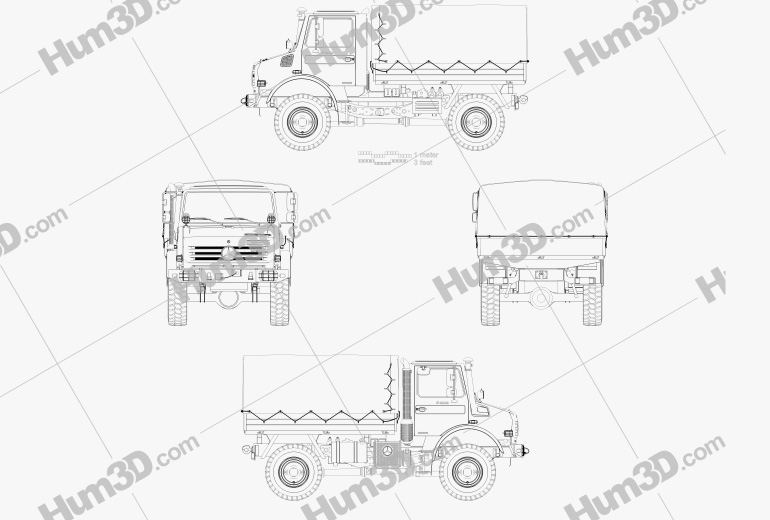 Mercedes-Benz Unimog U4000 Flatbed Canopy Truck 2000 Blueprint