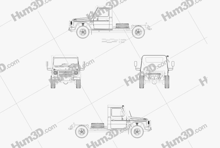 Mercedes-Benz Classe G (W463) Cabine Simple Chassis 2020 Blueprint