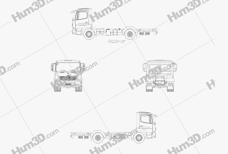 Mercedes-Benz Atego S-Cab Chassis Truck 2016 Blueprint