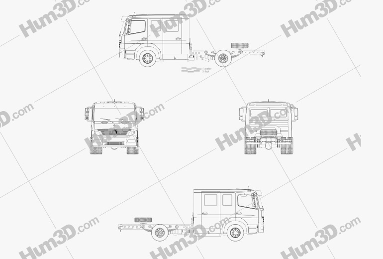Mercedes-Benz Atego Crew Cab Chassis Truck 2010 Blueprint
