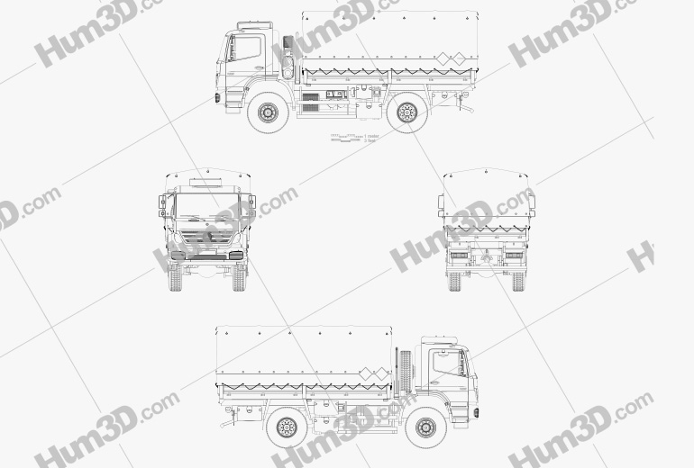 Mercedes-Benz Axor (2005A) Military Truck 2005 Blueprint