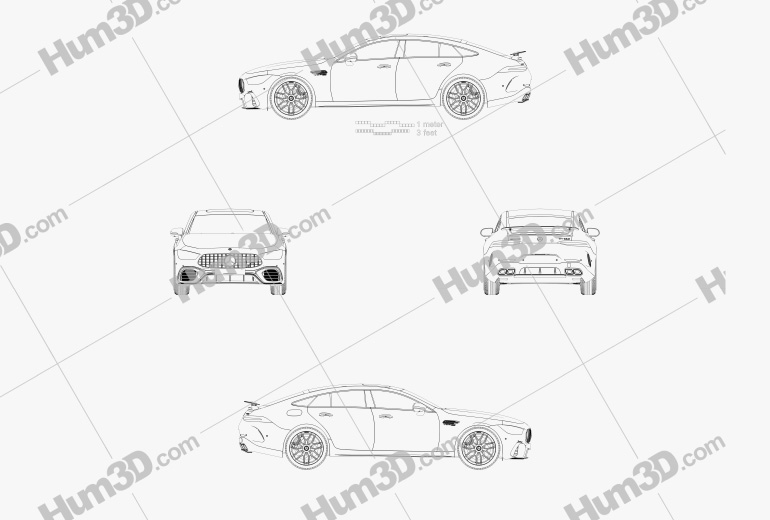 Mercedes-Benz AMG GT63 S 4도어 쿠페 2019 테크니컬 드로잉