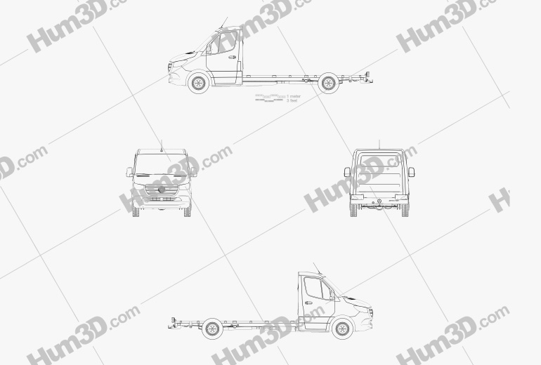 Mercedes-Benz Sprinter (W907) Cabine Simple Chassis L3 2019 Plan