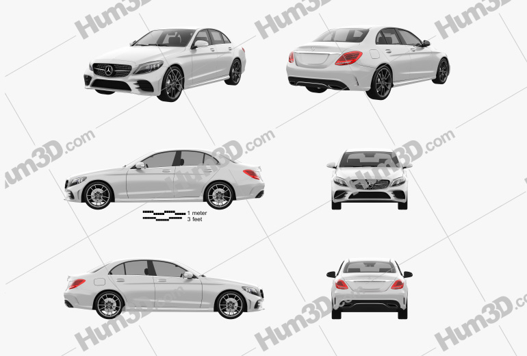 Mercedes-Benz C-class AMG-line sedan 2022 Blueprint Template
