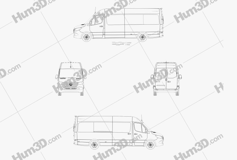 Mercedes-Benz Sprinter Passenger Van L3H2 2022 Blueprint