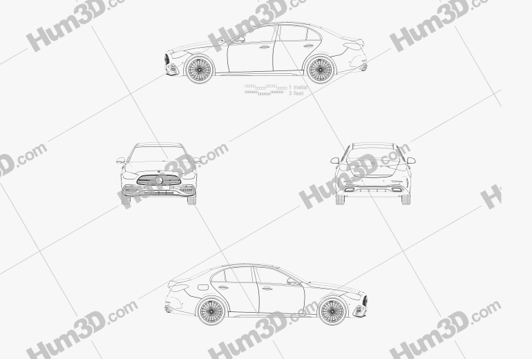 Mercedes-Benz C-класс AMG-Line Седан 2022 Чертеж