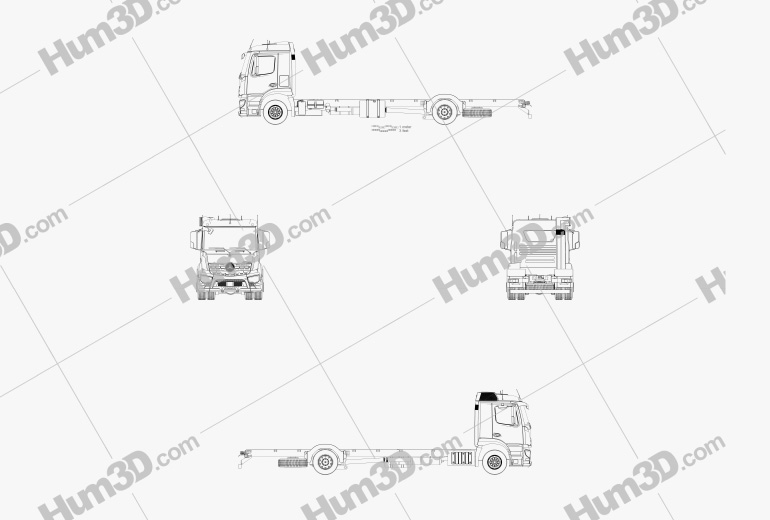 Mercedes-Benz Actros Classic Space M-cab Chassis Truck 2-axle 2022 Blueprint