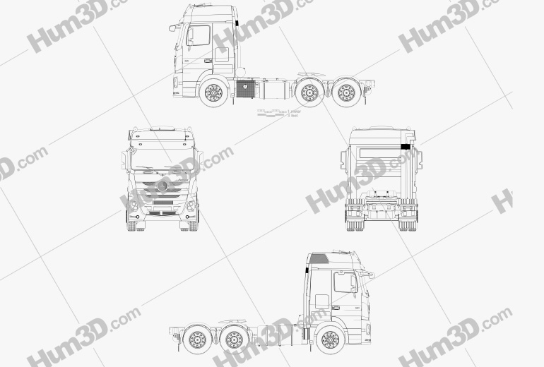 Mercedes-Benz Actros Tractor Truck BR-spec 3-axle 2015 Blueprint