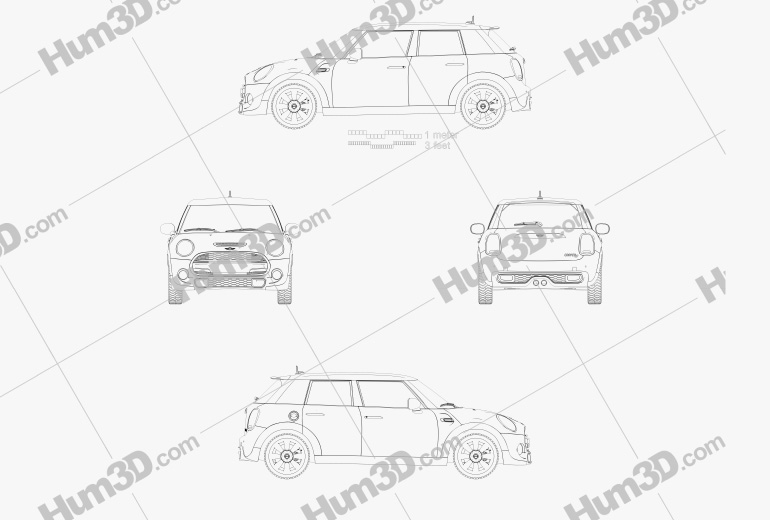 Mini Cooper S 5-Türer 2014 Blaupause