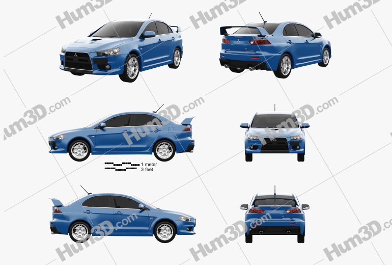 Mitsubishi Lancer Evolution X 2014 Blueprint Template