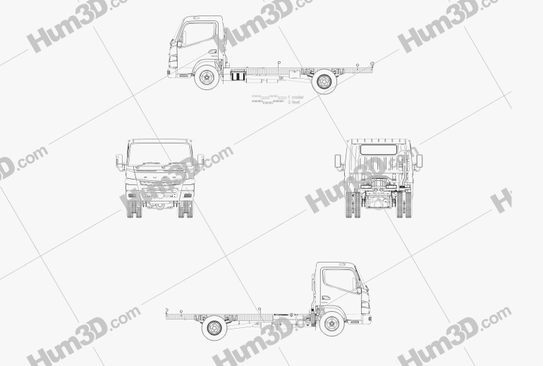 Mitsubishi Fuso Canter 515 Wide Cabine Simple Camion Châssis 2019 Blueprint