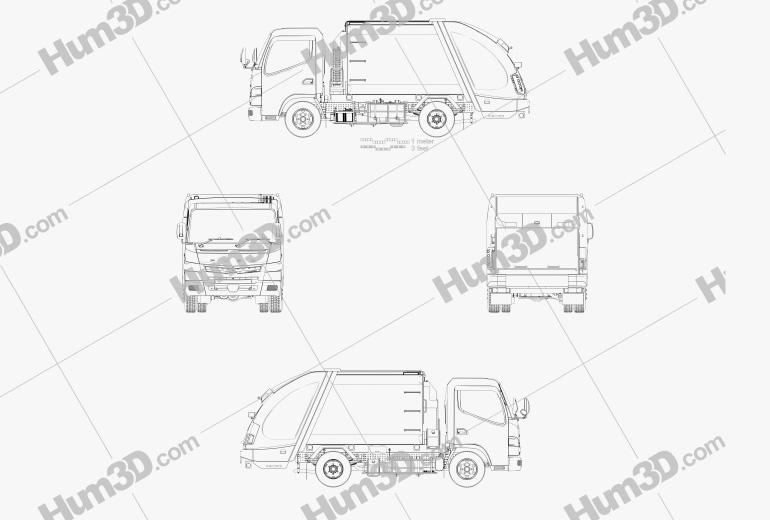 Mitsubishi Fuso Canter Shinmaywa Camión de Basura 2019 Blueprint