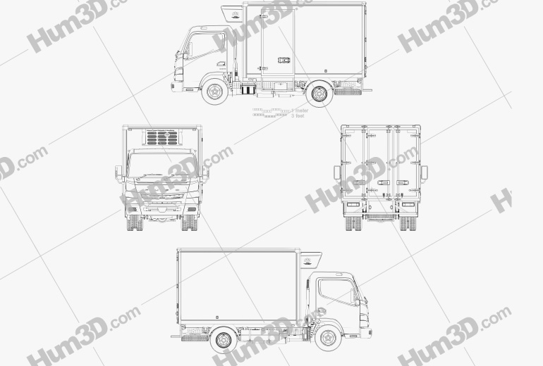 Mitsubishi Fuso Canter (515) Wide Single Cab 냉장고 트럭 2019 도면