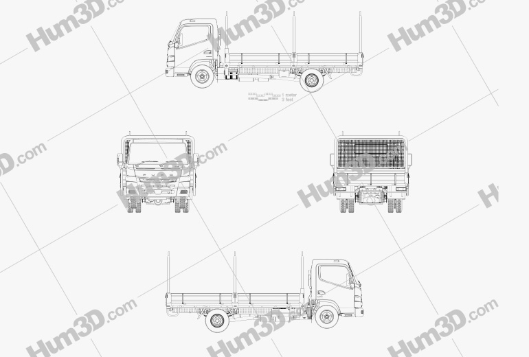 Mitsubishi Fuso Canter (515) Wide Cabina Singola Tray Truck 2019 Blueprint
