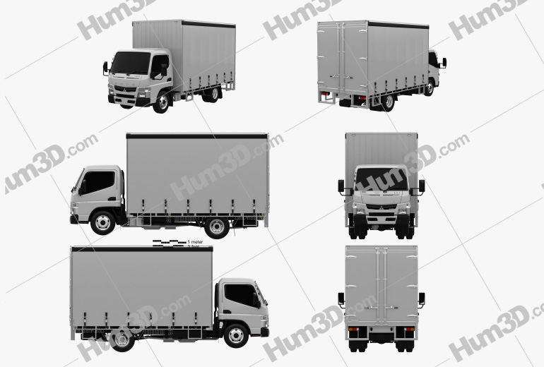 Mitsubishi Fuso Canter (615) Wide Single Cab Curtain Sider Truck 2019 Blueprint Template