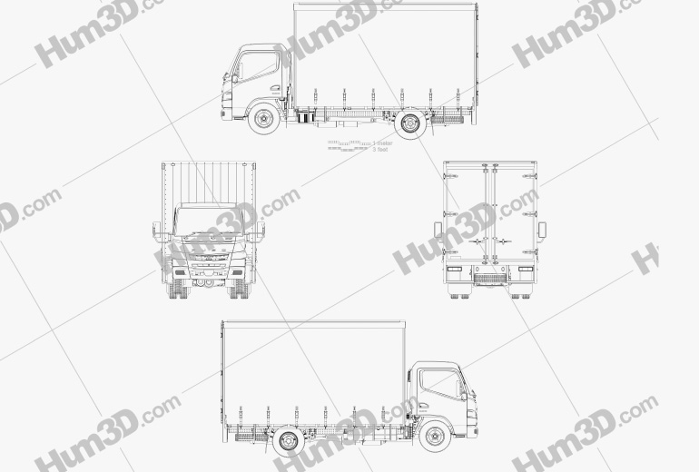 Mitsubishi Fuso Canter (615) Wide Cabina Simple Curtain Sider Truck 2019 Blueprint