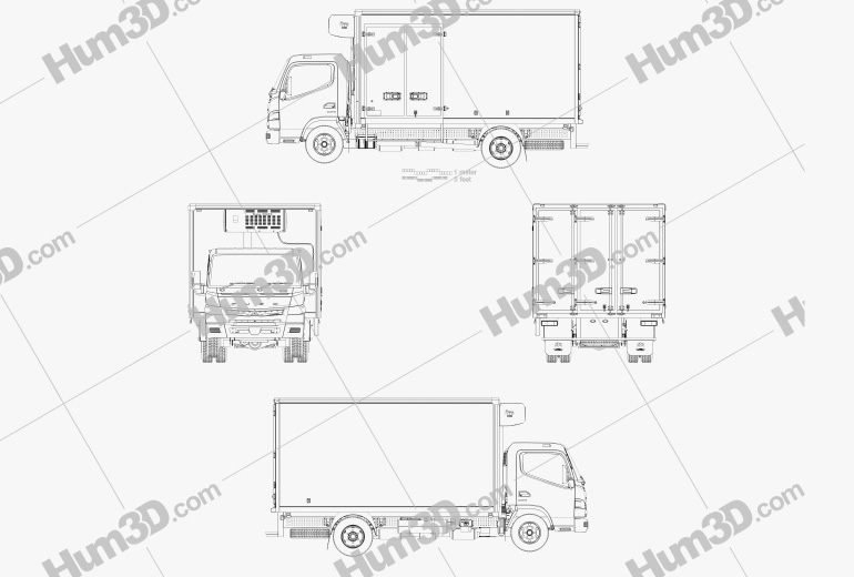 Mitsubishi Fuso Canter (918) Wide Single Cab Refrigerator Truck 2019 Blueprint