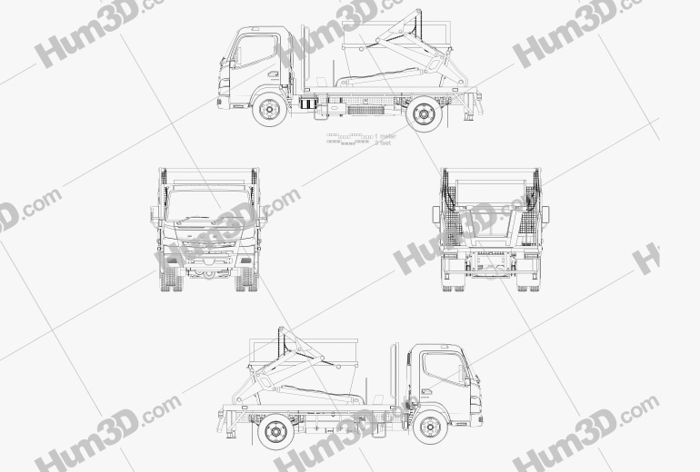 Mitsubishi Fuso Canter (918) Wide Cabina Singola Skip Bin Truck 2019 Blueprint