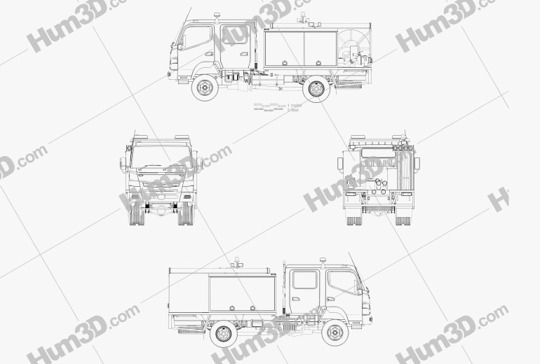 Mitsubishi Fuso Canter (FG) Wide Crew Cab Camion dei Pompieri 2019 Blueprint