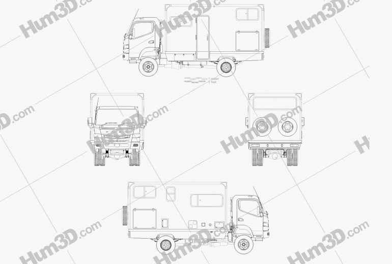 Mitsubishi Fuso Canter (FG) Wide 单人驾驶室 Camper Truck 2019 蓝图