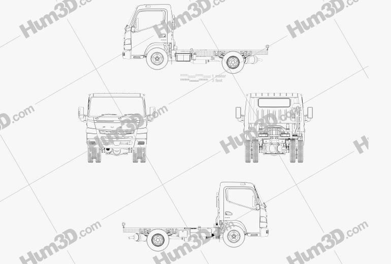 Mitsubishi Fuso Canter Wide Cabina Simple Chasis de Camión L1 2019 Blueprint