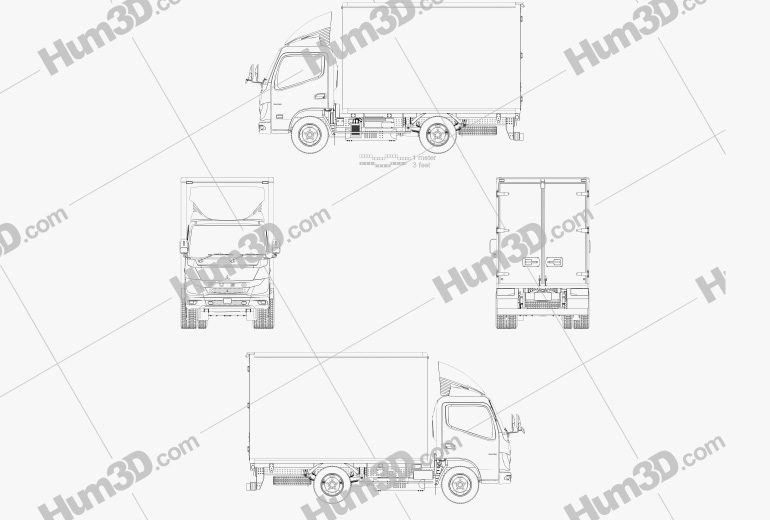 Mitsubishi Fuso Canter e City Cabine Única Camião Caixa 2023 Blueprint