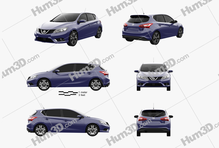 Nissan Pulsar hatchback 2017 Blueprint Template