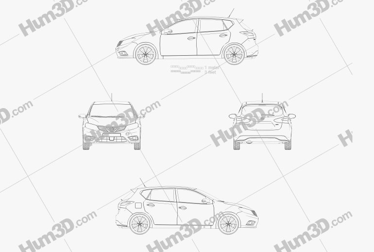 Nissan Pulsar ハッチバック 2014 設計図