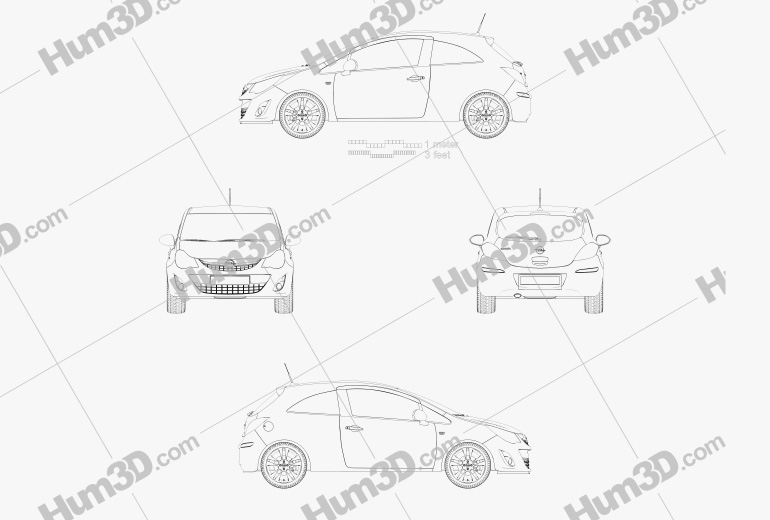 Opel Corsa 3ドア 2011 設計図