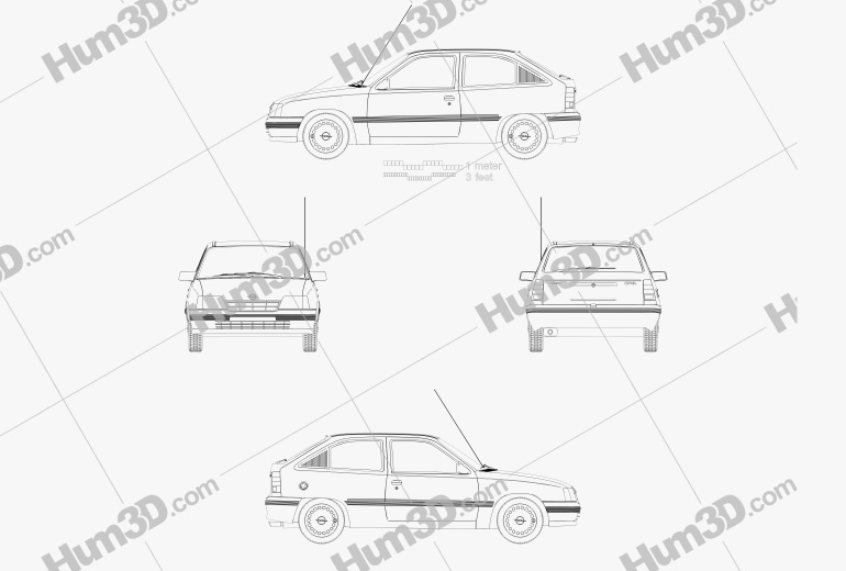 Opel Kadett E ハッチバック 3ドア 1991 設計図