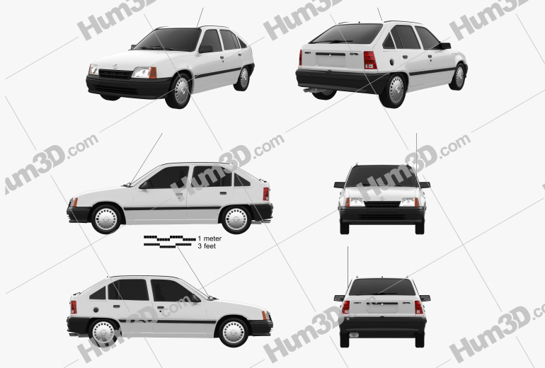 Opel Kadett E hatchback 5-door 1991 Blueprint Template
