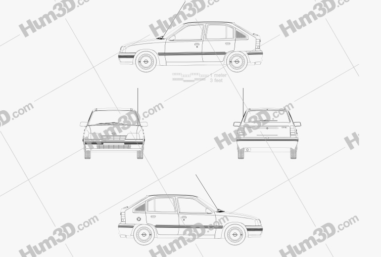 Opel Kadett E hatchback 5-door 1991 Blueprint