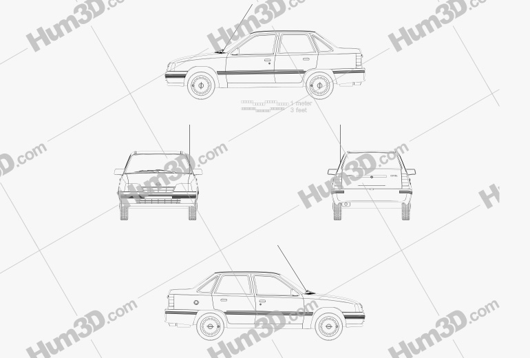 Opel Kadett E Sedan 1991 Disegno Tecnico