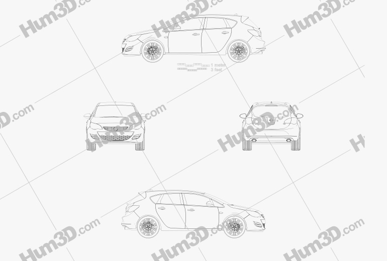 Opel Astra J hatchback 5-door 2014 Blueprint