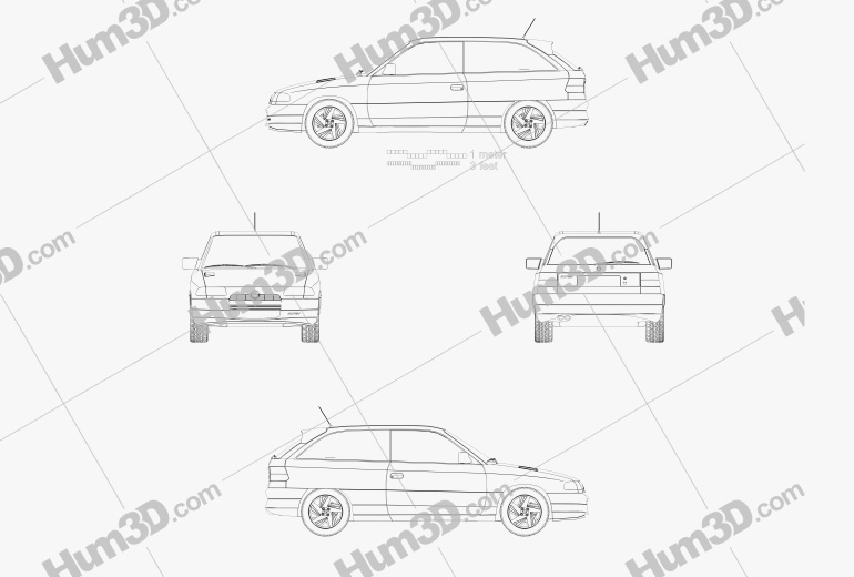 Opel Astra (F) 3 puertas GSi 1991 Plano