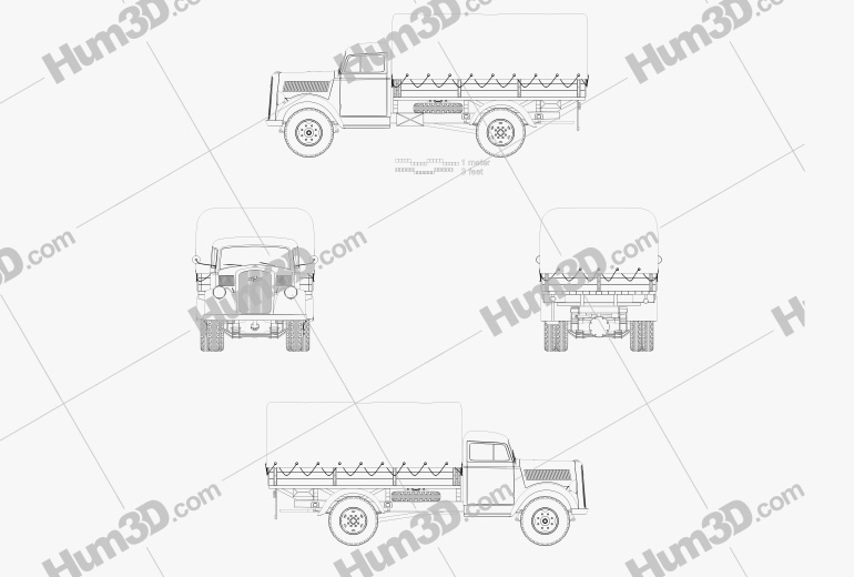 Opel Blitz Flatbed Truck 1940 Blueprint