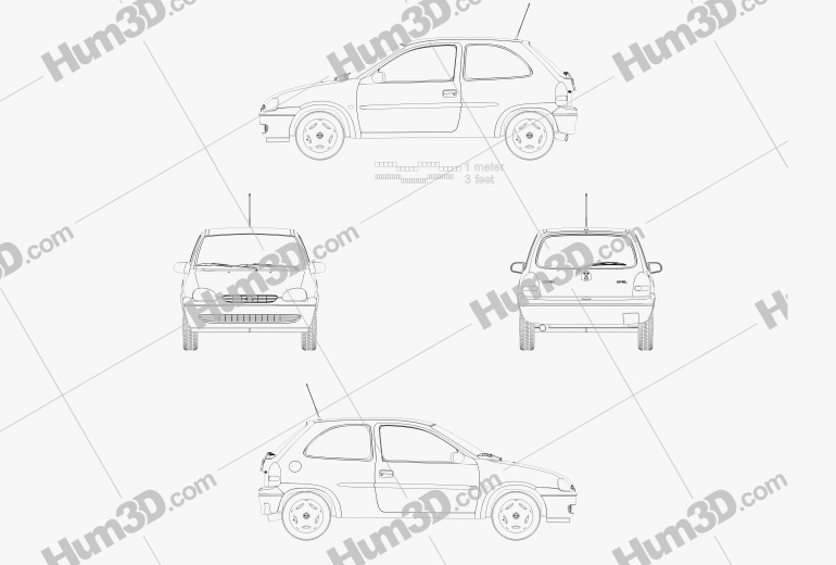 Opel Corsa (B) 3 portas hatchback 2003 Blueprint
