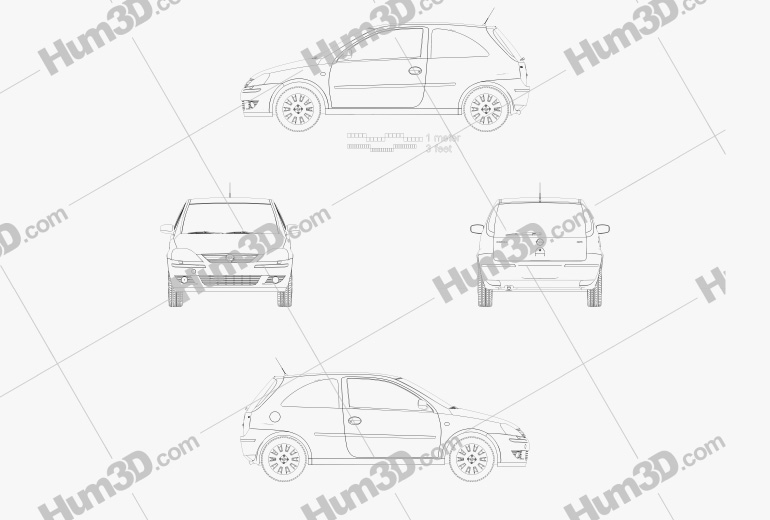 Opel Corsa D 3-Door vector drawing
