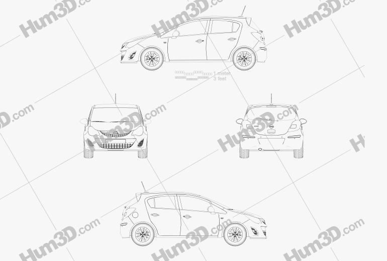 Opel Corsa D 3-Door vector drawing