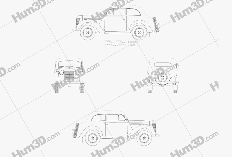 Opel Kadett 2 portas sedan 1938 Blueprint