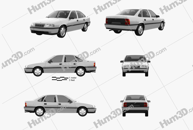 Opel Vectra sedan 1995 Blueprint Template