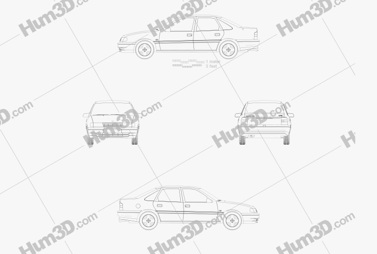 Opel Vectra Sedán 1995 Blueprint